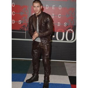 NICK JONAS DARK BROWN LEATHER PANT Pure Lambskin Men Leather Pant Celebrity Pant - Image 2