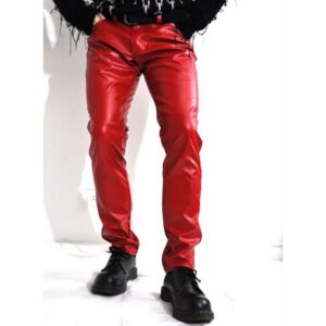 Men's Red Leather Pant 100% Genuine Lambskin RED LEATHER JEANS Pant - Image 1