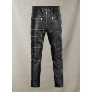 Men's Black Leather Pant 100% Pure Lambskin Leather ZIPPER JEANS Pant - Image 2