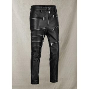 Men's Black Leather Pant 100% Pure Lambskin Leather ZIPPER JEANS Pant - Image 3