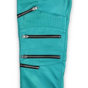 Trendy Men's Turquoise Blue Genuine Lambskin Real 100% Premium Leather Pant - Image 4