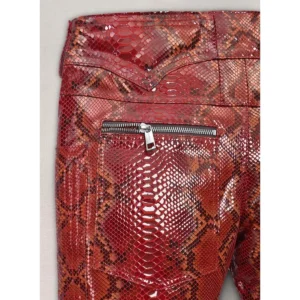 Men's Leather Pant DARK RED PYTHON EMBOESSED Lambskin Leather Pant - Image 4