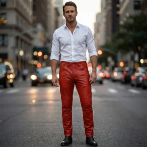 Celebrity Style Red Leather Pant for Men