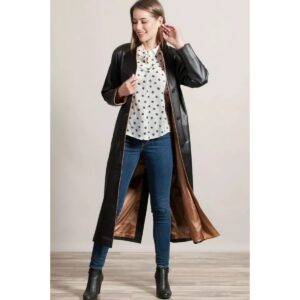 Black Leather Trench Coat for Women