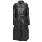 Black Leather Trench Coat for Women