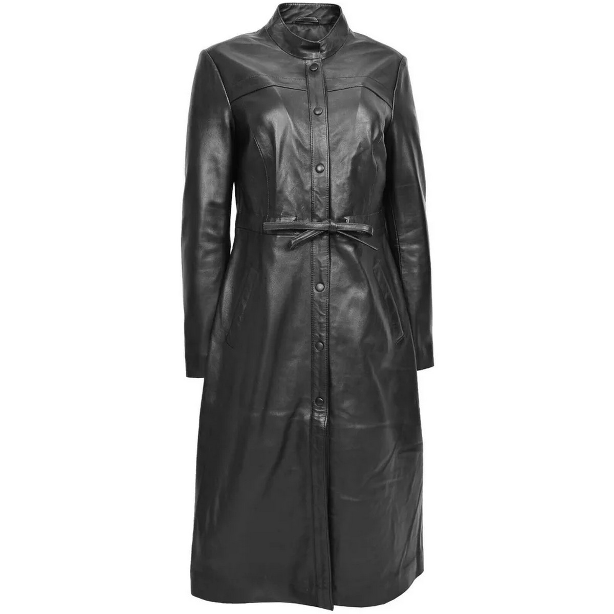 Black Leather Trench Coat for Women