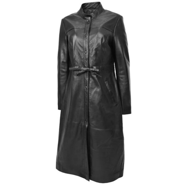 Black Leather Trench Coat for Women