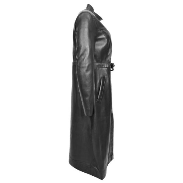 Black Leather Trench Coat for Women