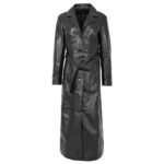 Black Leather Trench Coat for Women