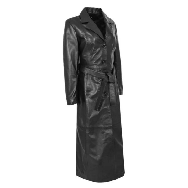 Black Leather Trench Coat for Women