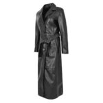 Black Leather Trench Coat for Women