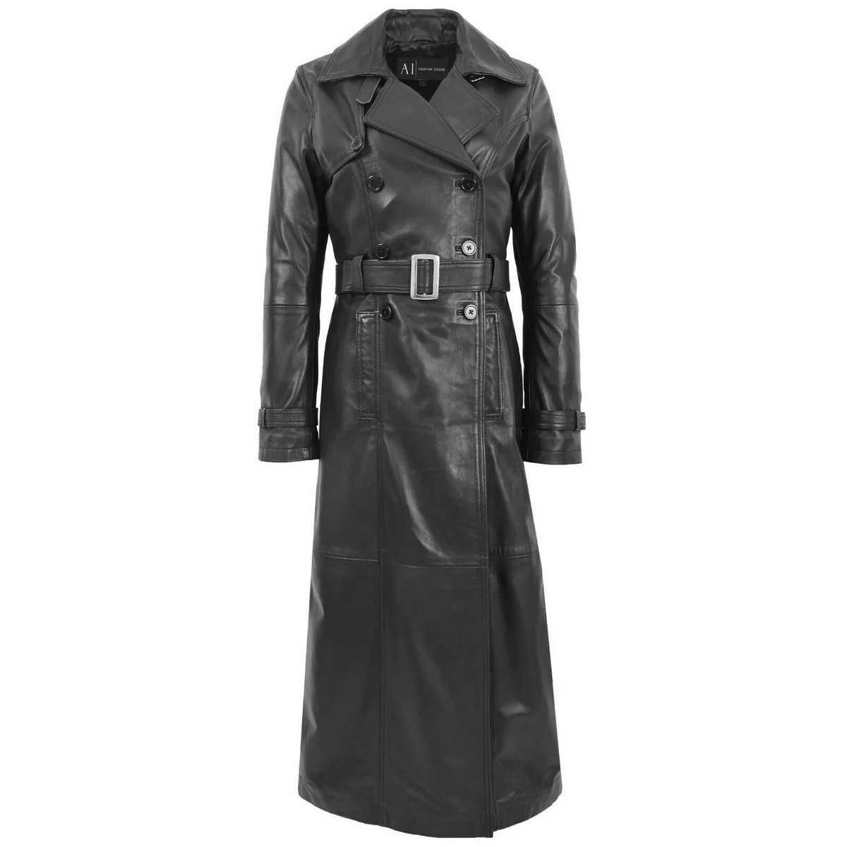 Black Leather Trench Coat for Women