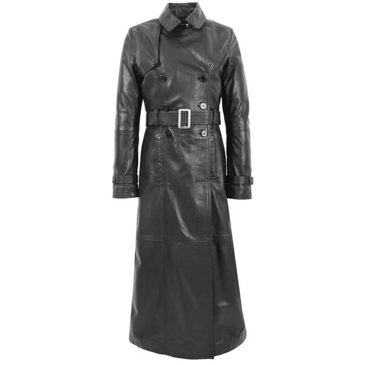 Black Leather Trench Coat for Women