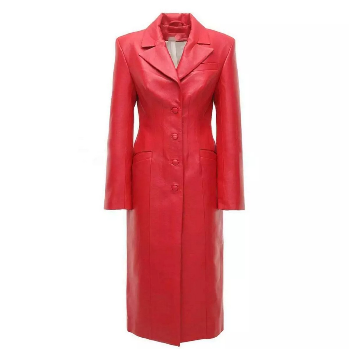 Red Leather Trench Coat for Women