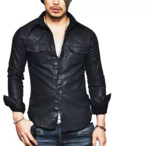 New Stylish Men's Genuine Lambskin Black Leather Shirt Slim Fit Causal Wear Shirt - Image 1