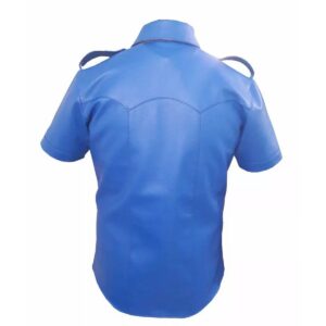 Men's Real Genuine Lambskin Leather Shirt Police Style Blue Leather Shirt - Image 2