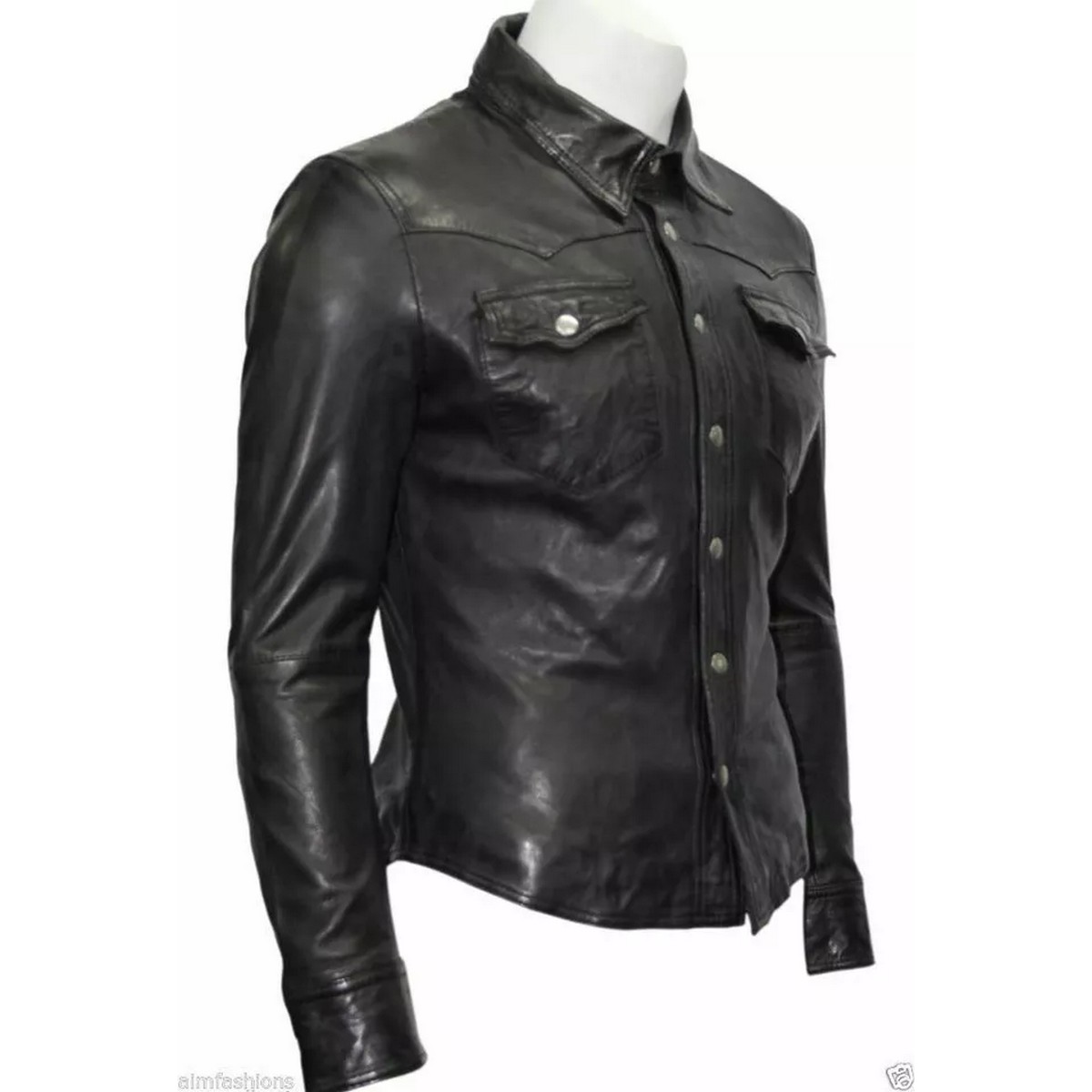 Black Leather Shirt for Men