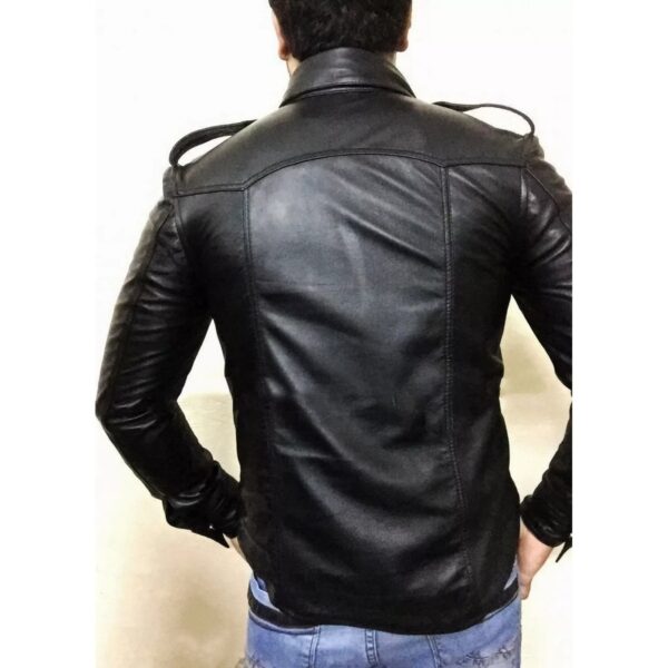 Military Style Black Leather Shirt for Men