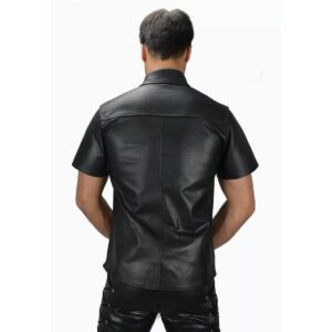 Black Half Sleeve Leather Shirt for Men