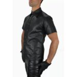 Black Half Sleeve Leather Shirt for Men