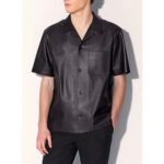 Black Half Sleeve Leather Shirt for Men