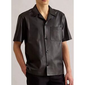 Black Half Sleeve Leather Shirt for Men