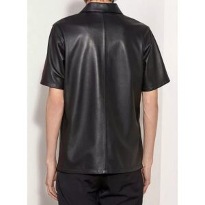 Black Half Sleeve Leather Shirt for Men