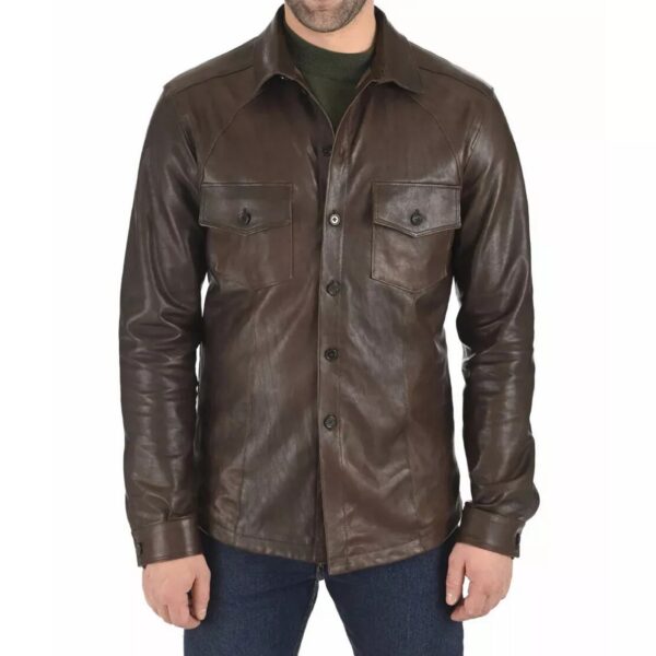 Brown Leather Shirt for Men