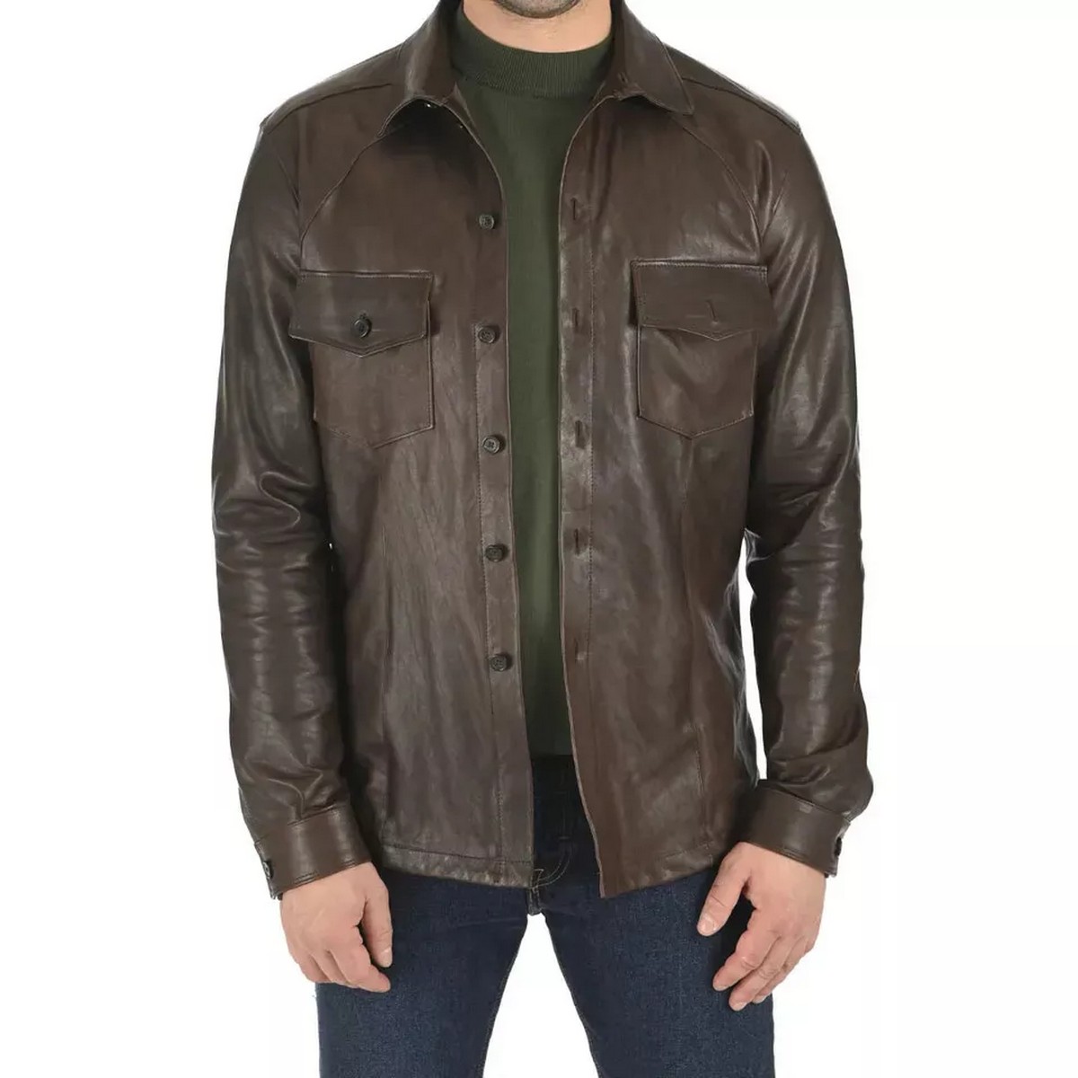 Brown Leather Shirt for Men