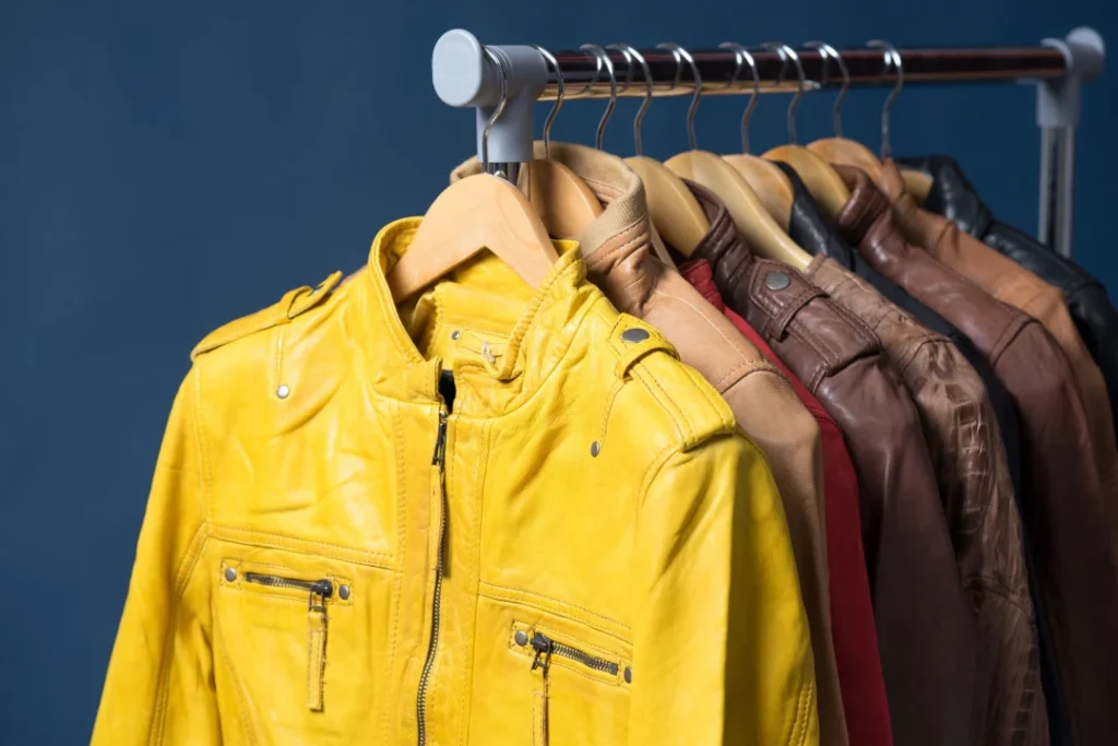 Leather Jackets On Wooden Hangers