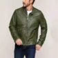 Olive Green Biker Leather Jacket for Men