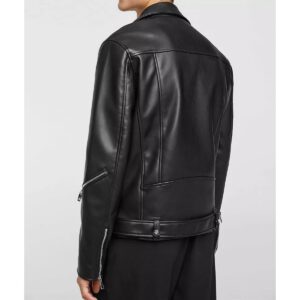 Mens Black Leather Jacket Pure Lambskin Moto Biker Belted Leather Coat Jacket - Image 2