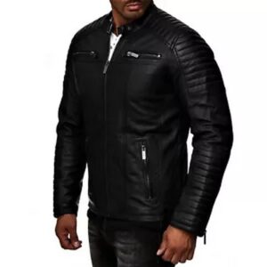 Men's Black Leather Jacket Coat Cafe Racer Style Genuine Soft Lambskin Biker Jacket - Image 1