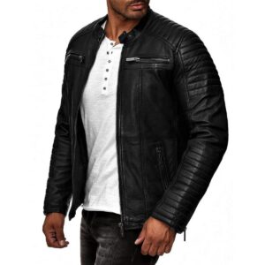 Men's Black Leather Jacket Coat Cafe Racer Style Genuine Soft Lambskin Biker Jacket - Image 2