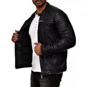 Men's Black Leather Jacket Coat Cafe Racer Style Genuine Soft Lambskin Biker Jacket - Image 3