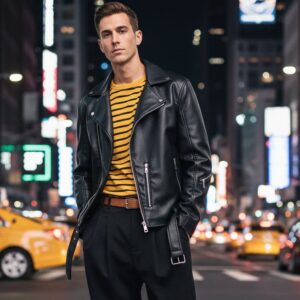 Zafy Belted Black Biker Leather Jacket for Men - Image 1