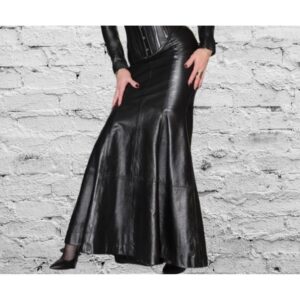 Black Ankle Length Leather Skirt For Womens Pure Soft Lambskin Slim Fit Leather Skirt - Image 2