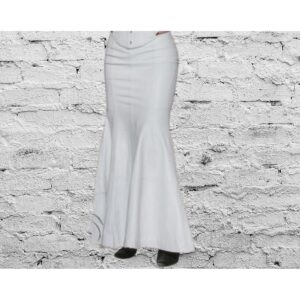 Authentic Women White Leather Skirt 100% Real Soft Lambskin Ankle-Length Leather Skirt - Image 1