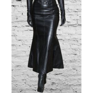 Black Lambskin Women Leather Skirt 100% Real Soft Lambskin Ankle-Length Leather Skirt - Image 1