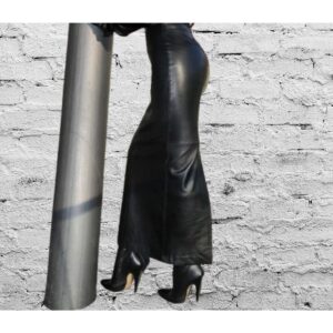 Ankle Length Black Leather Skirt for Women