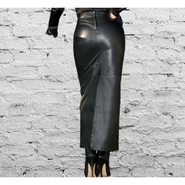 Ankle Length Black Leather Skirt for Women