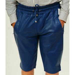 Blue Leather Shorts for Men