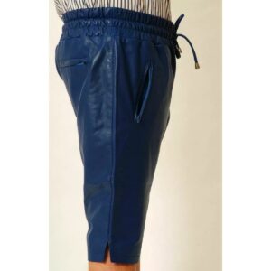 Blue Leather Shorts For Men