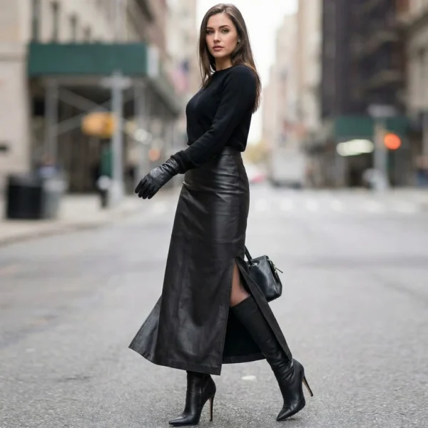 Black Leather Skirt for Women