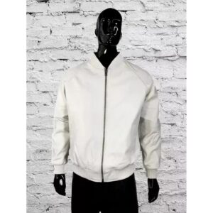 Zafy Leather White Pure Lambskin Leather Bomber Motorcycle Leather Jacket - Image 1