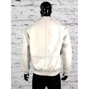 Zafy Leather White Pure Lambskin Leather Bomber Motorcycle Leather Jacket - Image 2