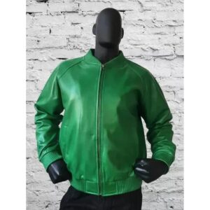 Zafy Leather Green 100% Sheepskin Leather Bomber Motorcycle Leather Jacket - Image 1