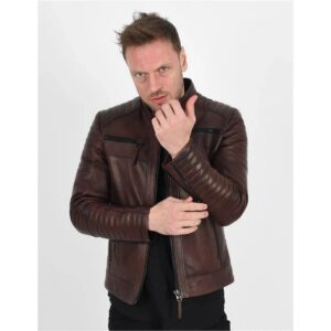 Zafy New Brown Leather Biker Jacket for Men Genuine Lambskin Coat Jacket - Image 2