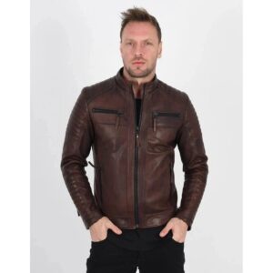 Zafy New Brown Leather Biker Jacket for Men Genuine Lambskin Coat Jacket - Image 3