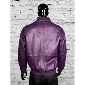 Zafy Leather Purple Lambskin Leather Bomber Jacket Pure Sheepskin Varsity Style Jacket - Image 2